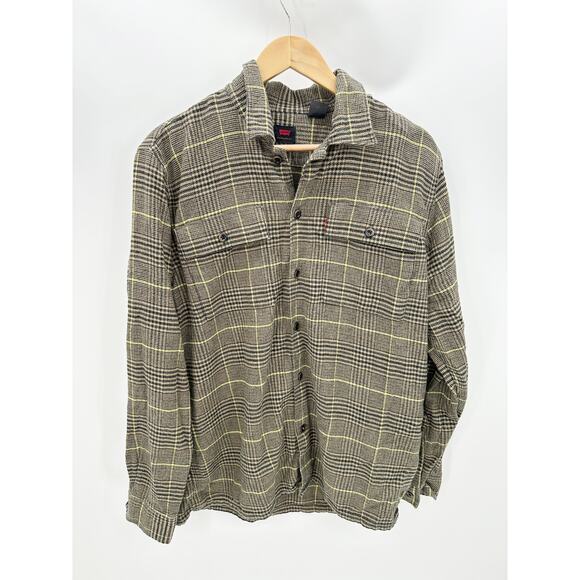 Levi's Brown Black Yellow Plaid Long Sleeve Button Down Shirt Men's Size Large L - Picture 1 of 11